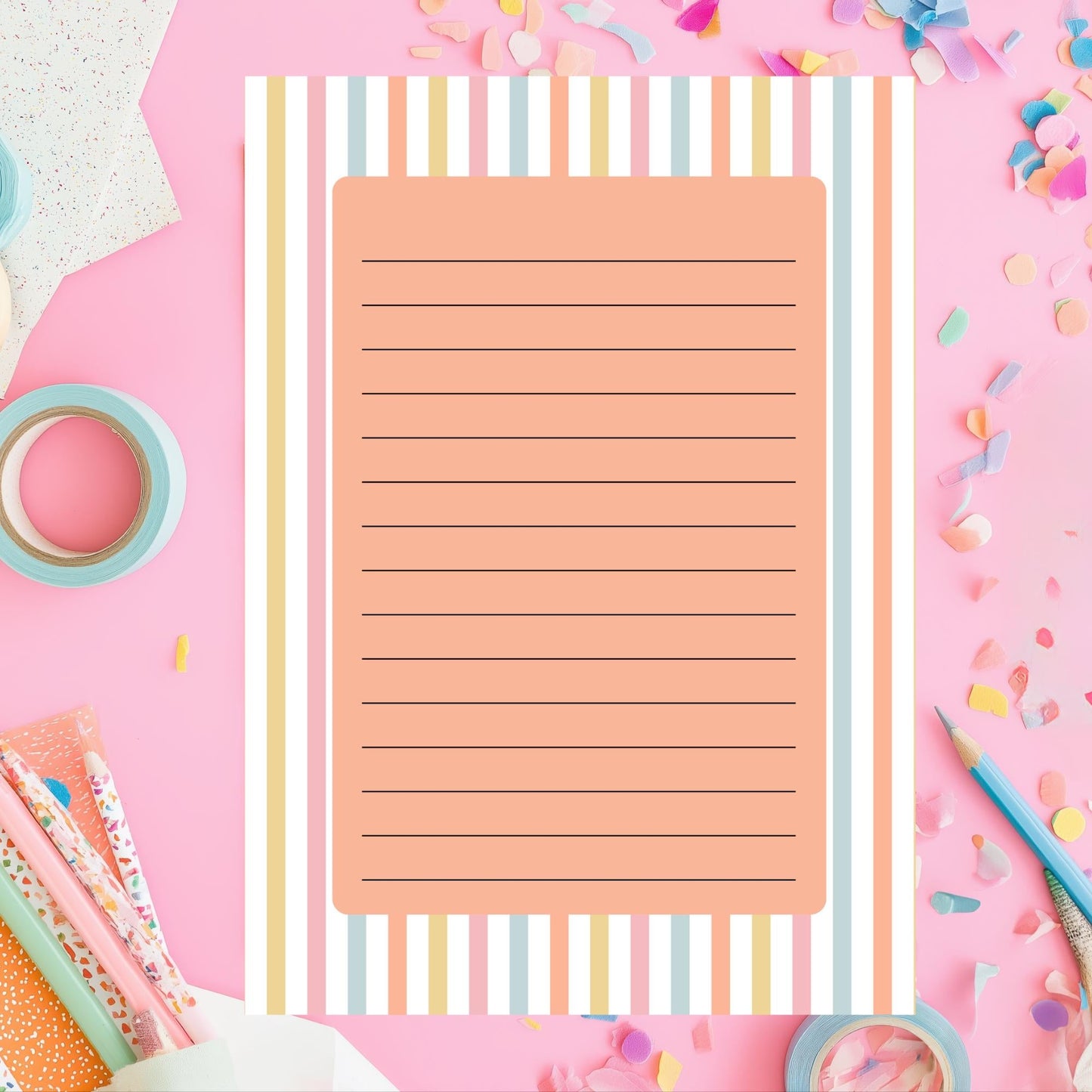 Lined Notepad – 50 Tearoff Sheets Pastel Striped Desk Memo Pad by The Saltwater Press