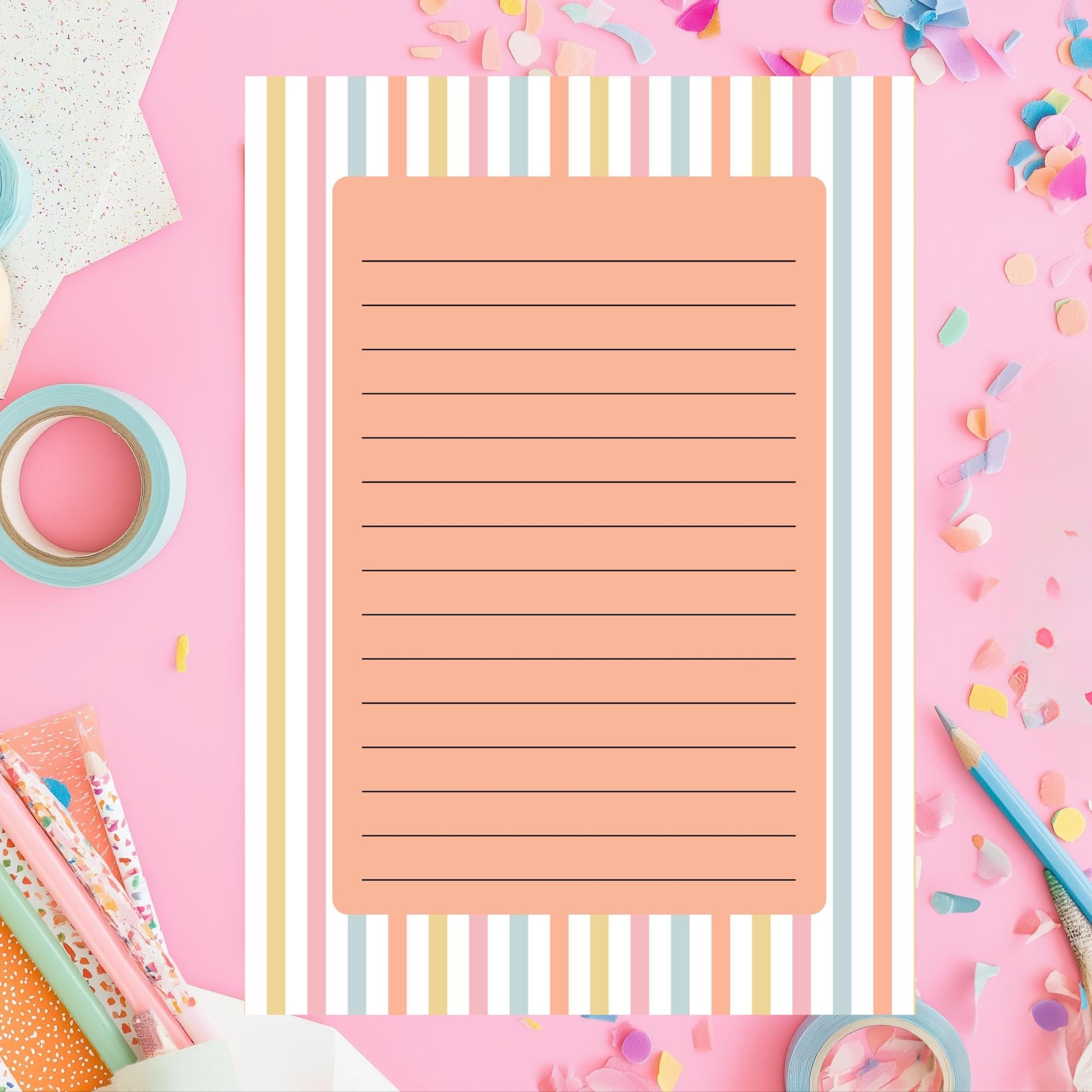 Lined Notepad – 50 Tearoff Sheets Pastel Striped Desk Memo Pad by The Saltwater Press