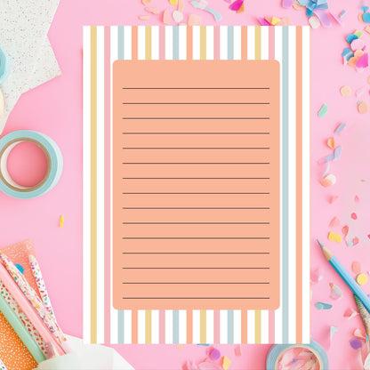 Lined Notepad – 50 Tearoff Sheets Pastel Striped Desk Memo Pad by The Saltwater Press