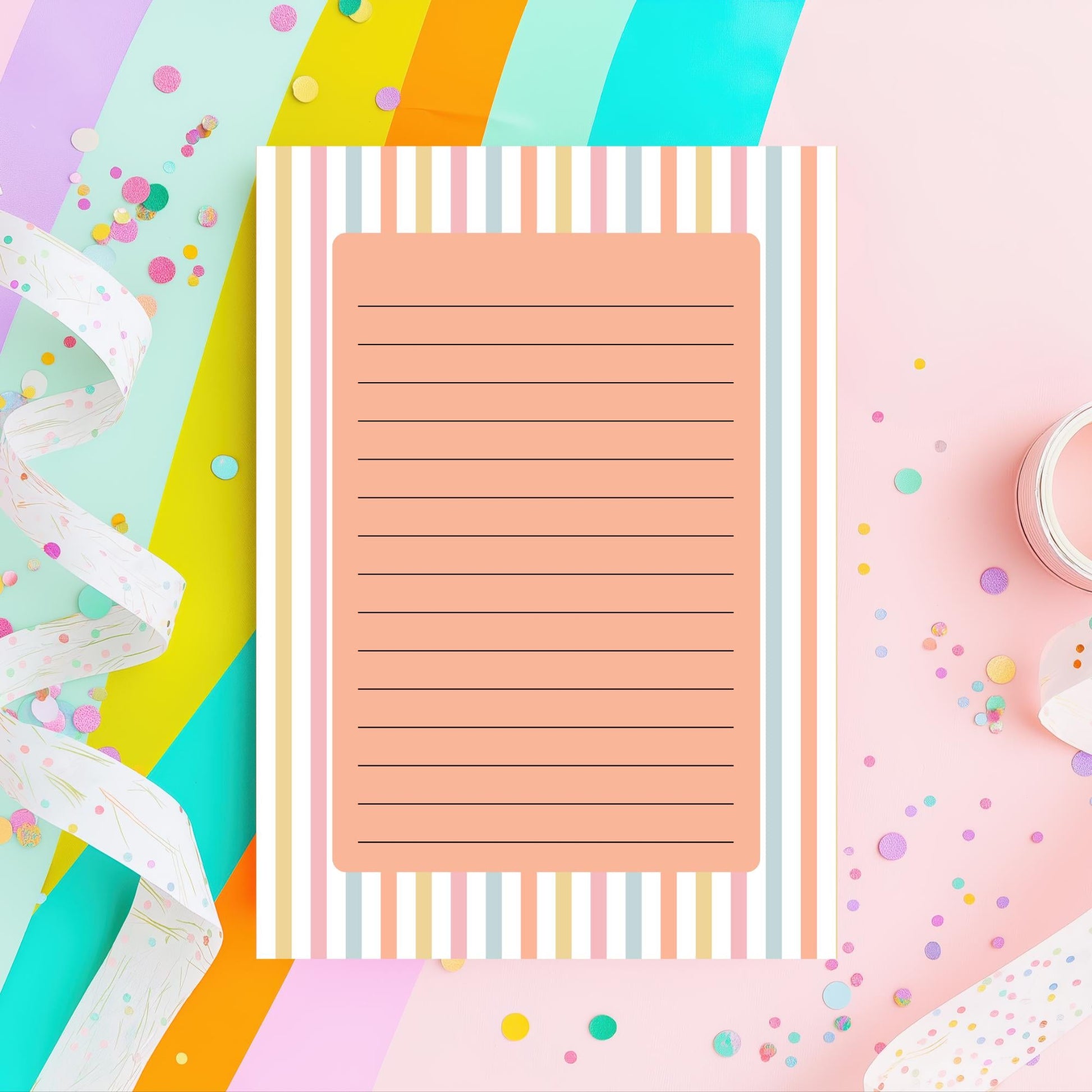 Lined Notepad – 50 Tearoff Sheets Pastel Striped Desk Memo Pad by The Saltwater Press