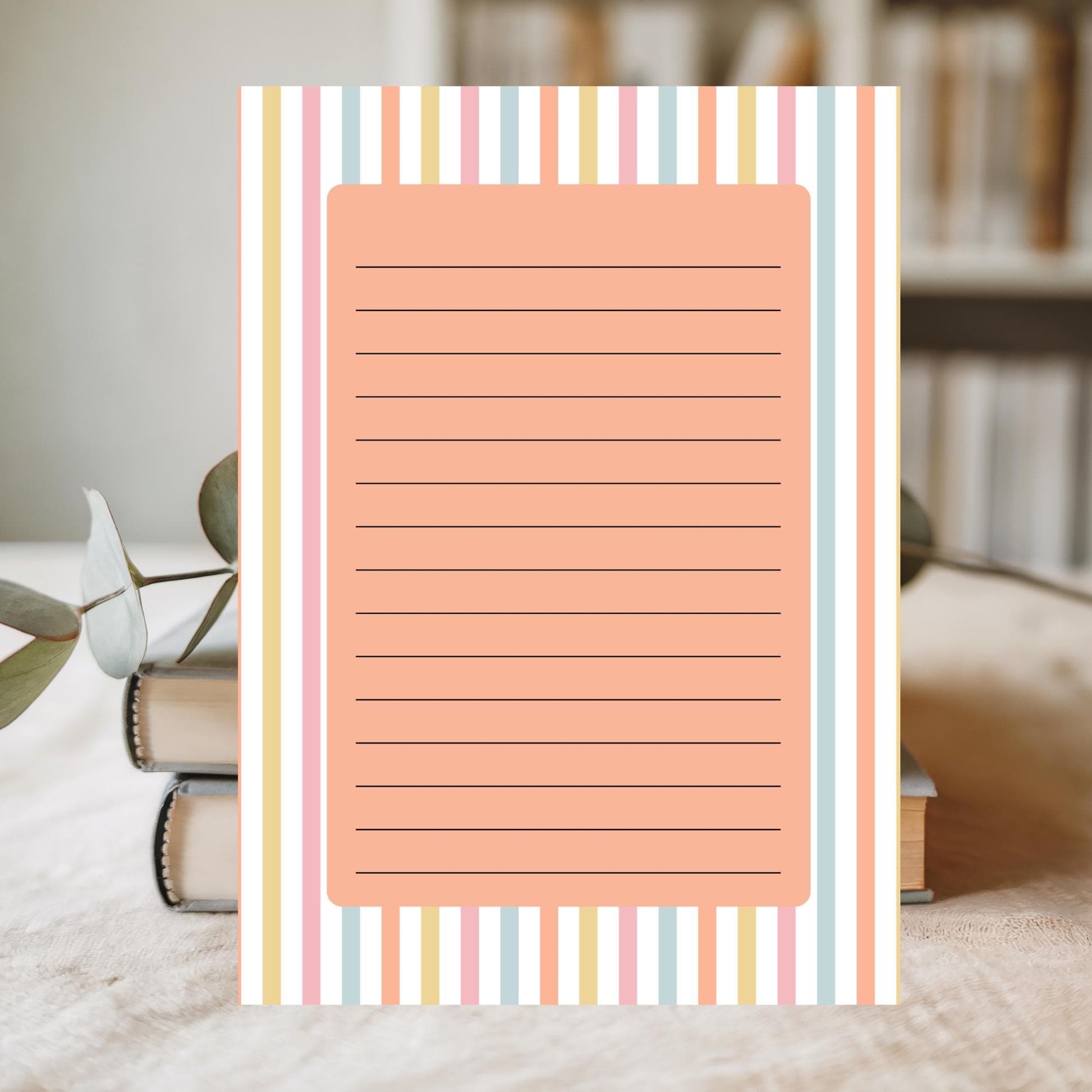 Lined Notepad – 50 Tearoff Sheets Pastel Striped Desk Memo Pad by The Saltwater Press
