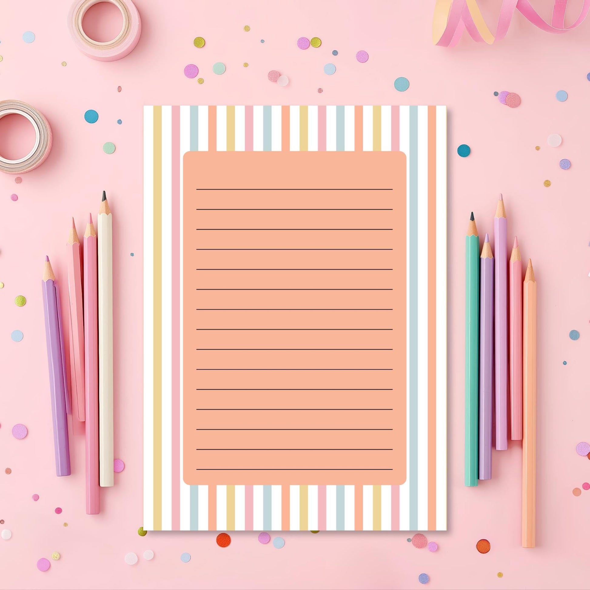 Lined Notepad – 50 Tearoff Sheets Pastel Striped Desk Memo Pad by The Saltwater Press