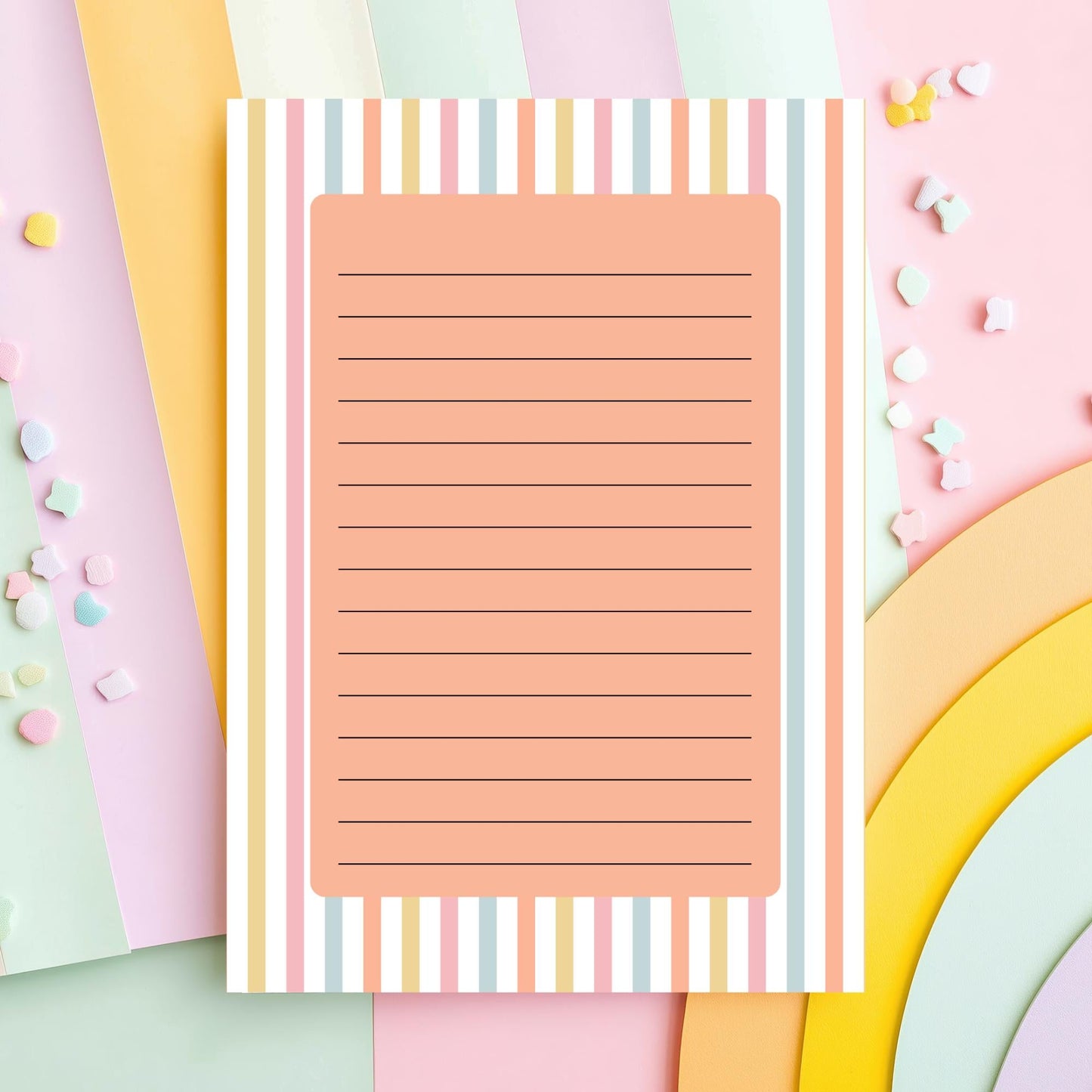 Lined Notepad – 50 Tearoff Sheets Pastel Striped Desk Memo Pad by The Saltwater Press