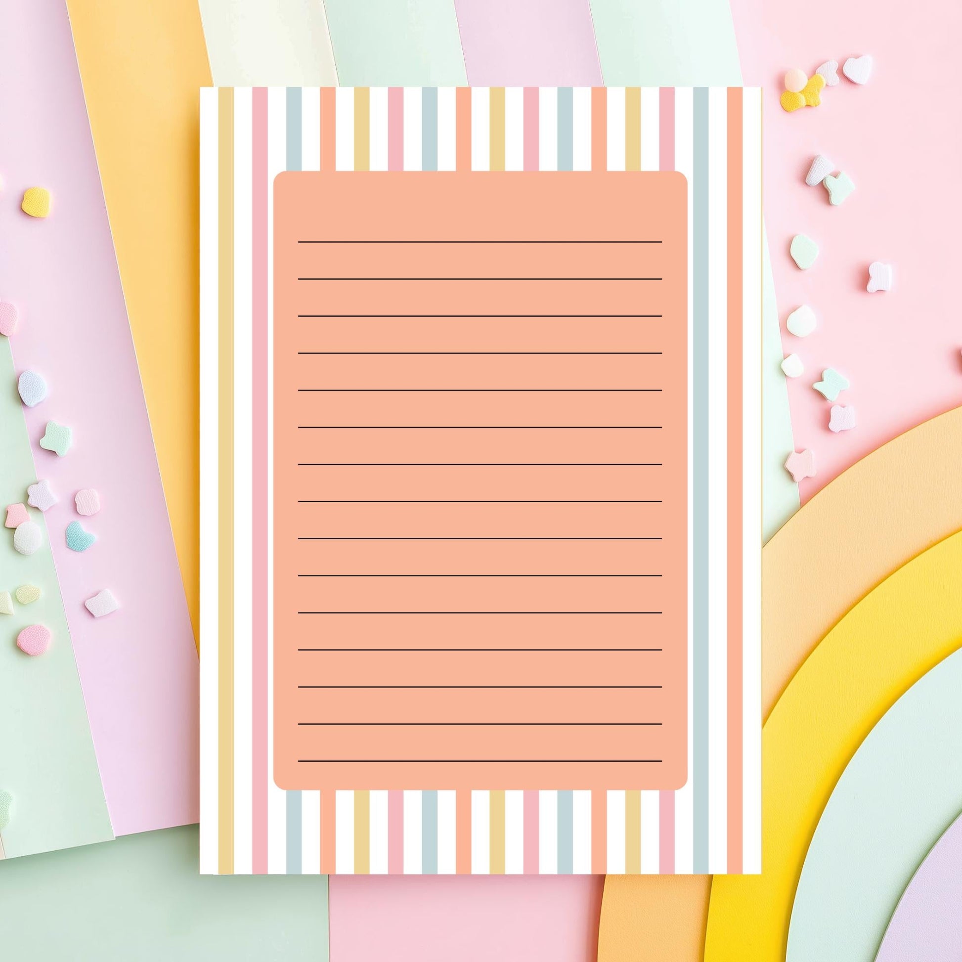 Lined Notepad – 50 Tearoff Sheets Pastel Striped Desk Memo Pad by The Saltwater Press