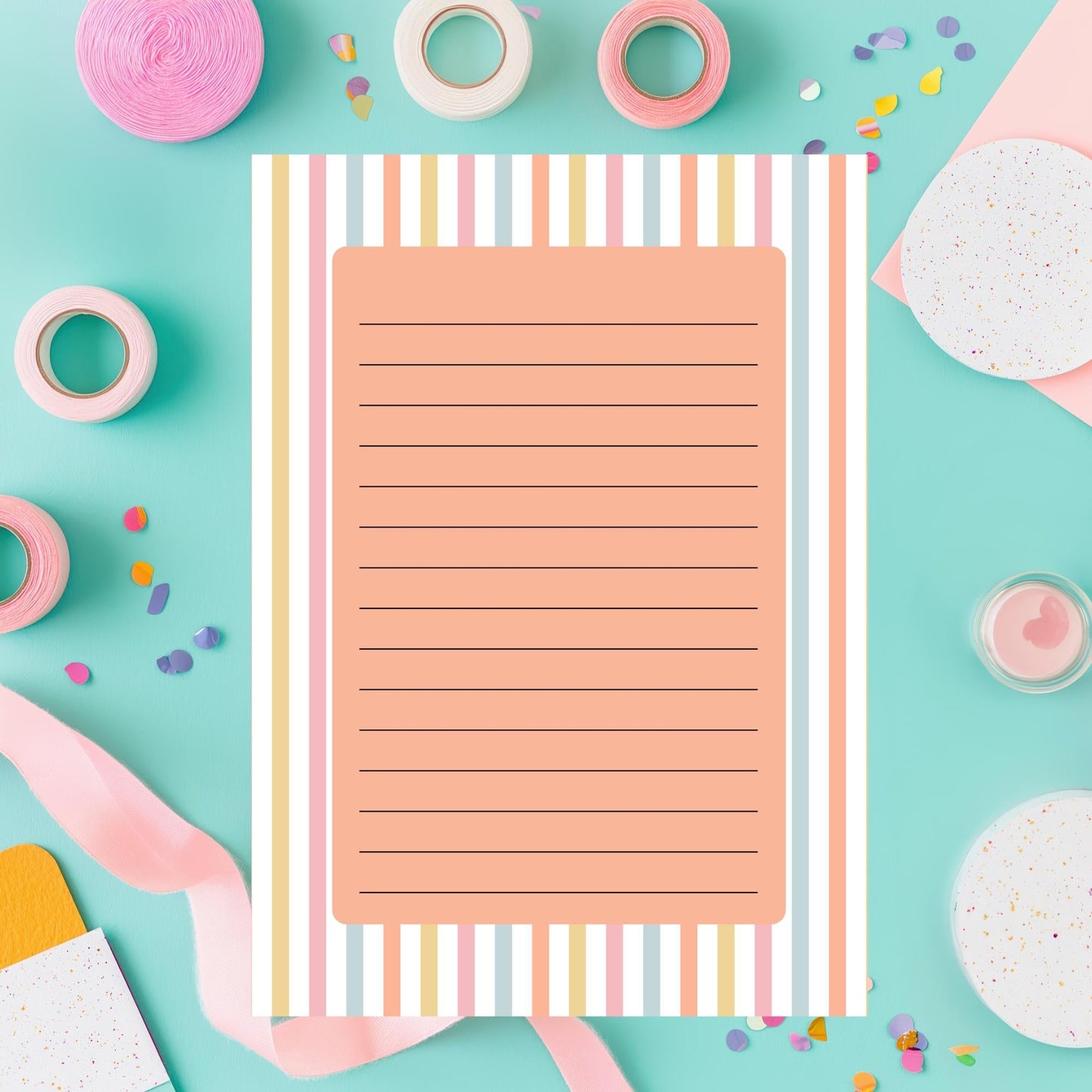 Lined Notepad – 50 Tearoff Sheets Pastel Striped Desk Memo Pad by The Saltwater Press